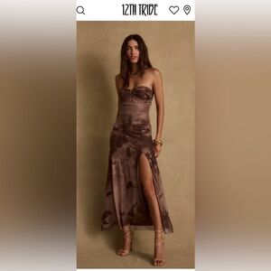 12th Tribe Everly Mocha Mesh Midi Dress
